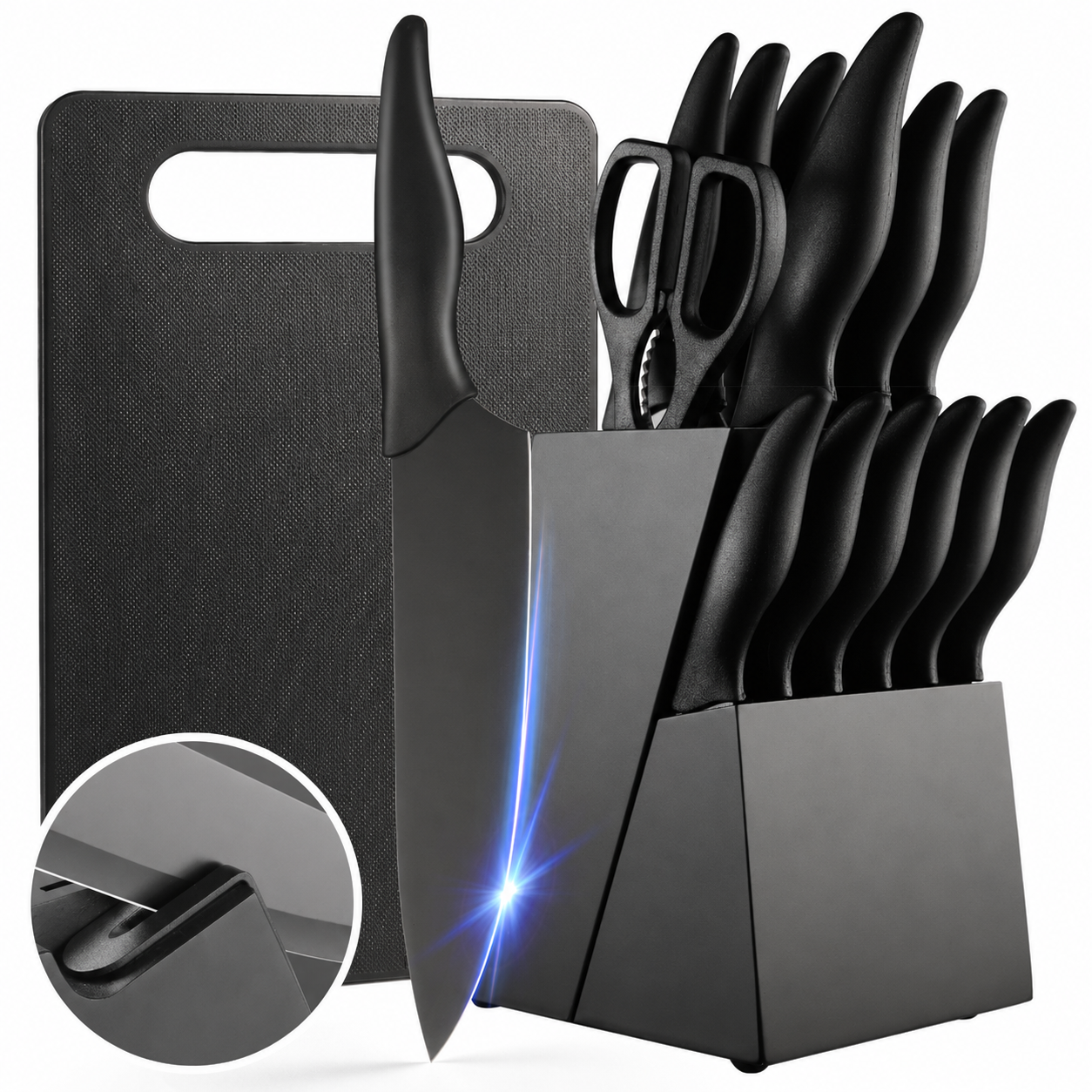 Lumenvel 16-Piece German Steel Knife Set with Block, Sharpener & Cutting Board