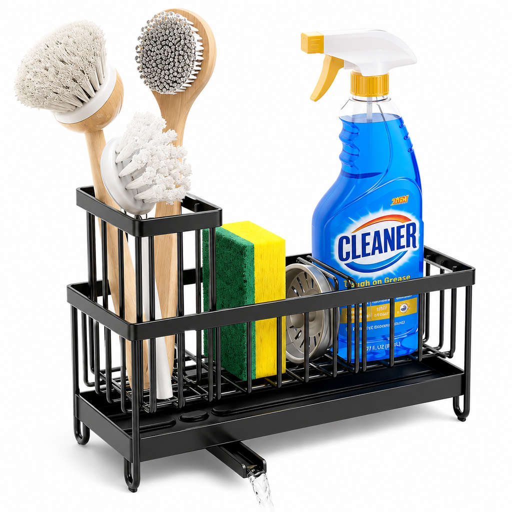 Lumenvel Kitchen Sink Caddy Organizer with Sponge & Brush Holder