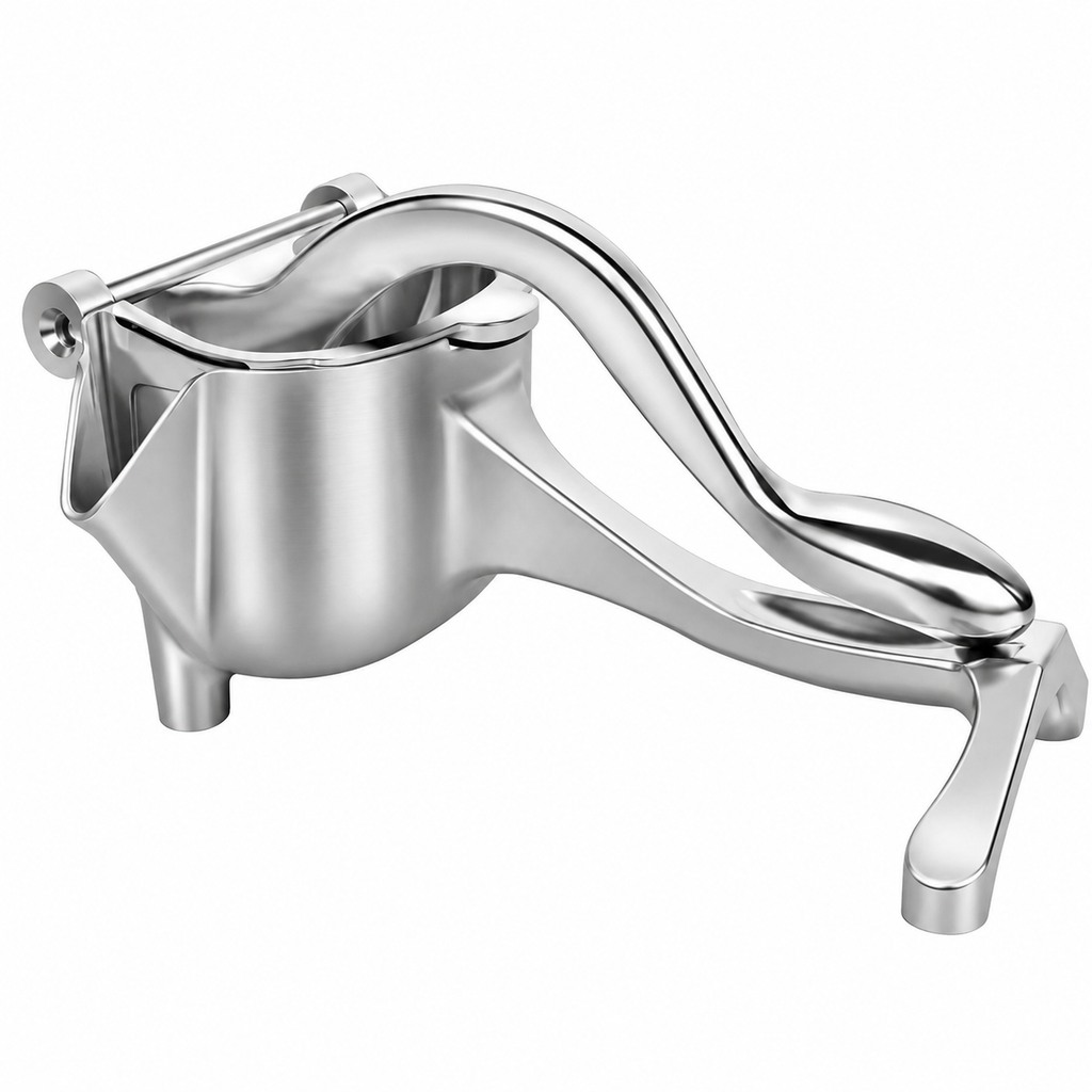 Metallic lemon squeezer on a white background
