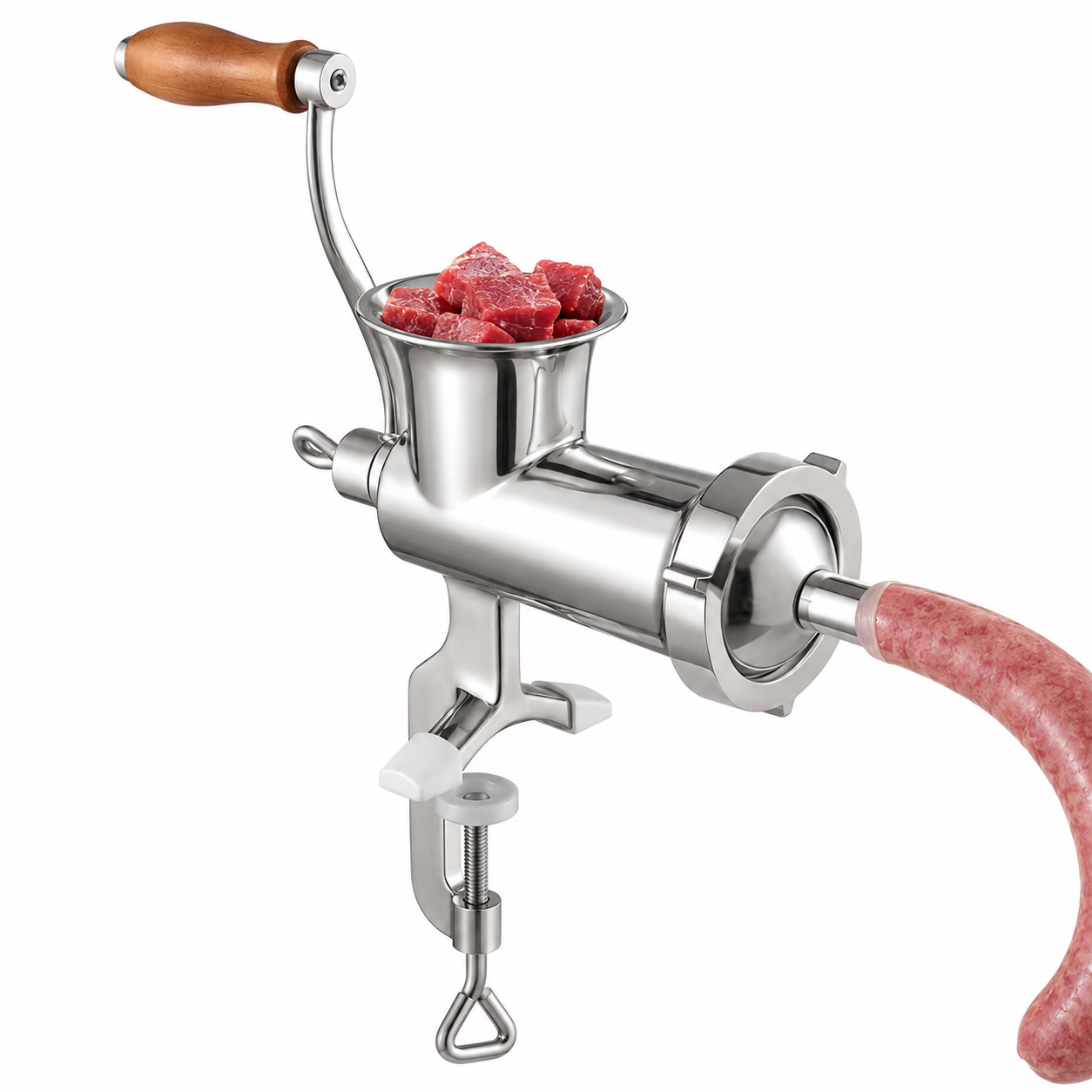 Lumenvel Stainless Steel Manual Meat Grinder with Clamp, Plates & Sausage Stuffer