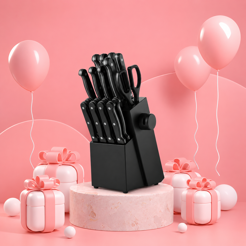 Lumenvel 19-Piece German Steel Knife Set with Wooden Block & Sharpener